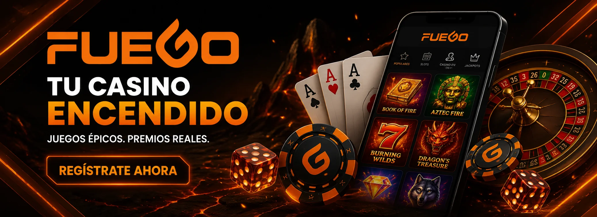 Banner de Fuego Casino Chile con la elección de bono de casino o de apuestas deportivas en pesos chilenos
